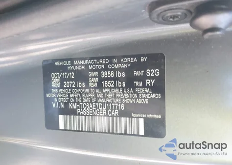 2013 Hyundai Veloster Turbo W/Black из США, поврежденный, VIN KMHTC6AE7DU117716